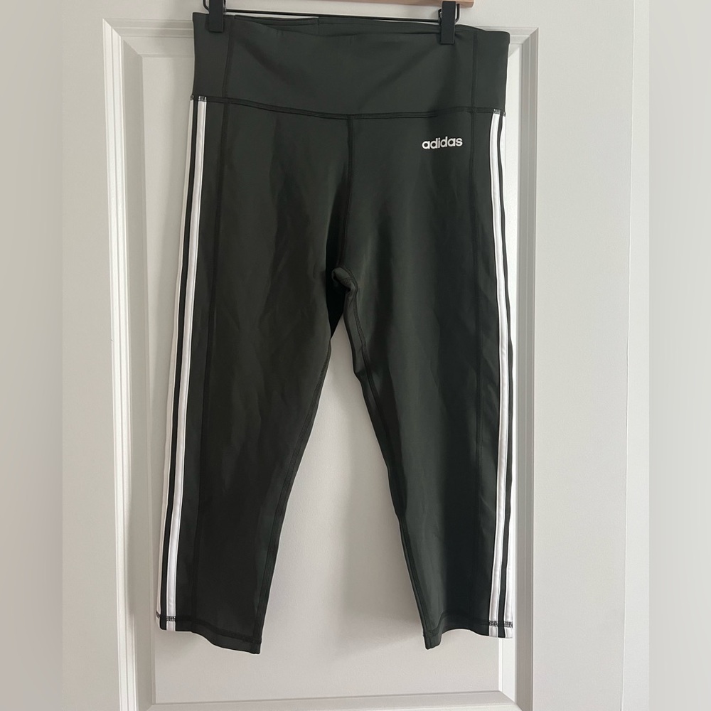 Adidas Olive Green and White Crop Leggings